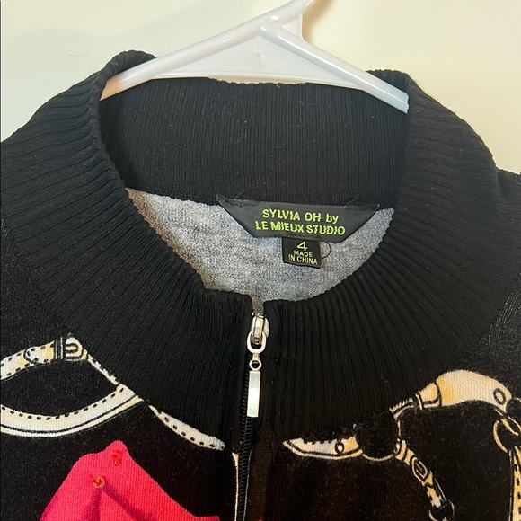 Sylvia Oh Lemieux Studio Embellished Black Cardigan Roses Large (Size 4) - Picture 2 of 6